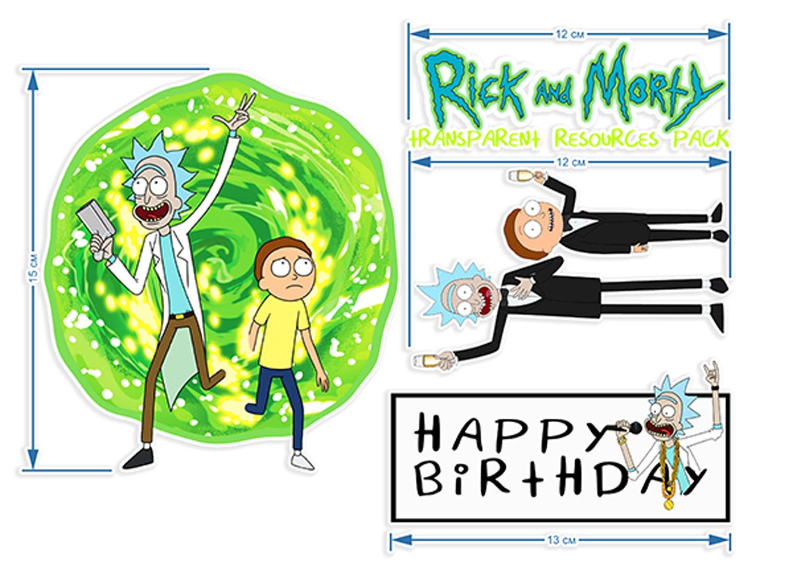 Set of 4 Rick and Morty Edible Cake Toppers - Precut on Wafer Paper, Sugar Sheet, or without cutting Chocotransfer