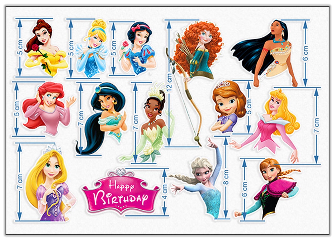 Pre-cut Princess Edible Cupcake Toppers - 14 Pieces on Wafer Paper, Sugar Sheet, or without cutting Chocotransfer