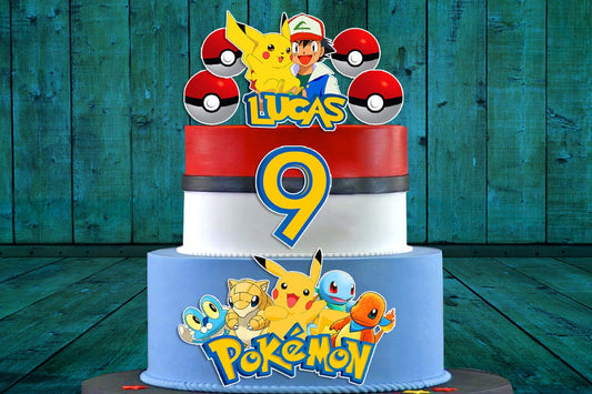 Set of 7 Pokemon Edible Cake Toppers - Precut on Wafer Paper, Sugar Sheet, or without cutting Chocotransfer