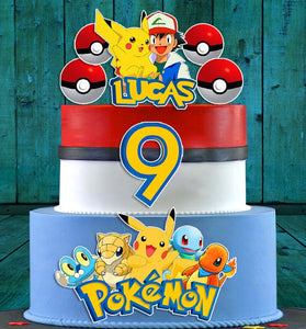 Zestaw 7 topperów do ciasta z Pokemonami - Przekrojone na cienkim papierze ryżowym, arkuszu cukrowym 