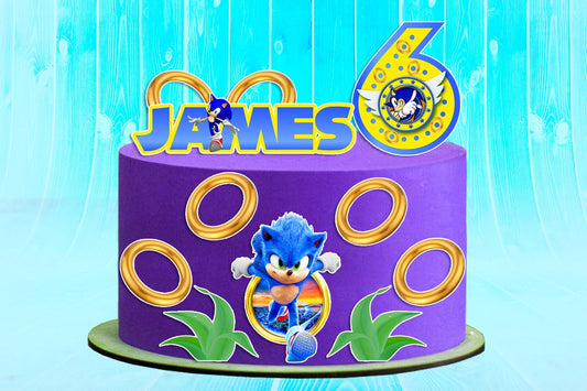 Set of 11 Sonic Edible Cake Toppers - Precut on Wafer Paper, Sugar Sheet, or without cutting Chocotransfer