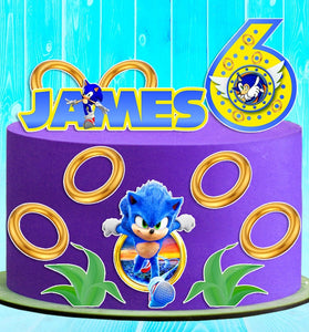 Set of 11 Sonic Edible Cake Toppers - Precut on Wafer Paper, Sugar Sheet, or without cutting Chocotransfer