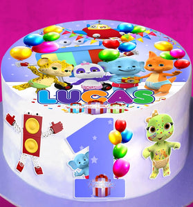 Set of 4 Word Party Edible Cake Toppers - Precut on Wafer Paper, Sugar Sheet, or without cutting Chocotransfer