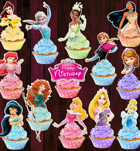 Pre-cut Princess Edible Cupcake Toppers - 14 Pieces on Wafer Paper, Sugar Sheet, or without cutting Chocotransfer