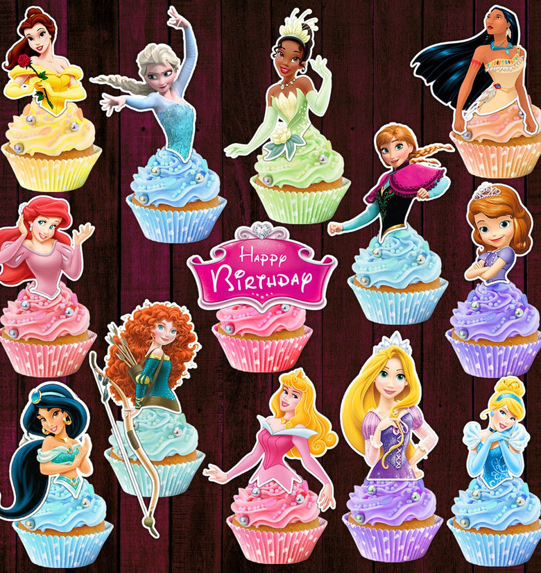 Pre-cut Princess Edible Cupcake Toppers - 14 Pieces on Wafer Paper, Sugar Sheet, or without cutting Chocotransfer