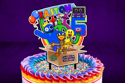 Personalisierter Regenbogen-Freunde-Kuchenaufsatz – die perfekte Ergänzung für Ihre Regenbogen-Freunde-Mottoparty!