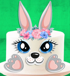 Set of 6 Bunny with Ears Edible Cake Toppers - Precut on Wafer Paper, Sugar Sheet, or without cutting Chocotransfer