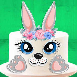 Set of 6 Bunny with Ears Edible Cake Toppers - Precut on Wafer Paper, Sugar Sheet, or without cutting Chocotransfer