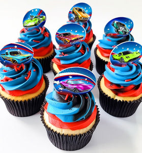 Race Cars Edible Cupcake Toppers - 24 Pre-Cut Pieces on Wafer Paper, Sugar Sheet, or without cutting Chocotransfer
