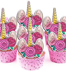 Unicorn Edible Cupcake Toppers - 24 Pre-Cut Pieces on Wafer Paper, Sugar Sheet, or without cutting Chocotransfer