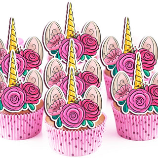 Unicorn Edible Cupcake Toppers - 24 Pre-Cut Pieces on Wafer Paper, Sugar Sheet, or without cutting Chocotransfer