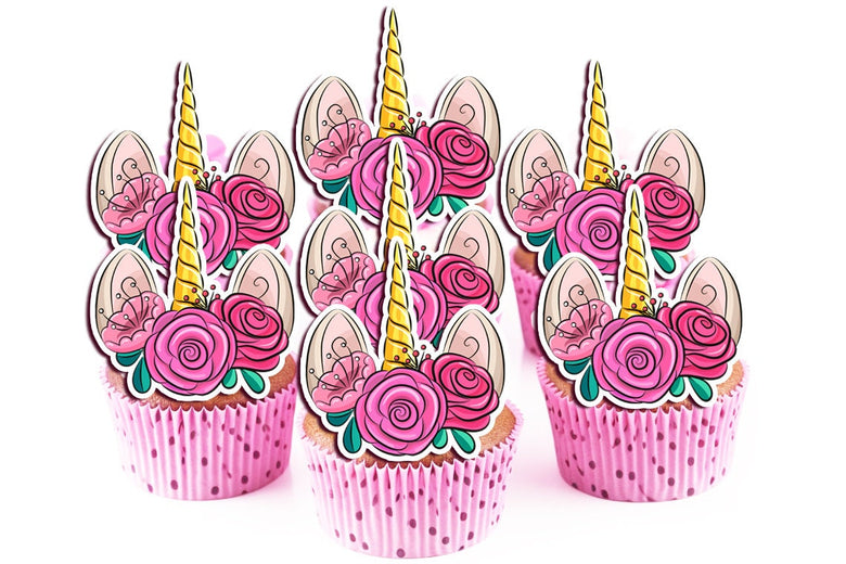 Unicorn Edible Cupcake Toppers - 24 Pre-Cut Pieces on Wafer Paper, Sugar Sheet, or without cutting Chocotransfer