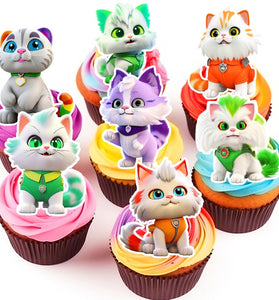 15 Kittens Edible Cupcake Toppers - Choose from Wafer Paper, Sugar Sheet, or Chocotransfer with No Cutting Required