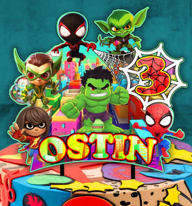 Superheros Birthday Plastic Cake Topper,  Superheros Theme Party, personalized topper