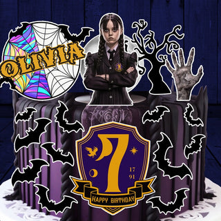 Set of 17 Wednesday Addams Edible Cake Toppers - Precut on Wafer Paper, Sugar Sheet, or without cutting Chocotransfer