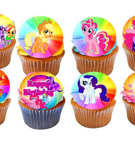 My Little Pony Edible Cupcake Toppers - 24 Pre-Cut Pieces on Wafer Paper, Sugar Sheet, or without cutting Chocotransfer