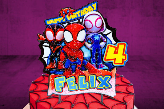 Spidey narozeninový plastový topper na dorty, Spidey Theme Party, personalizovaný topper