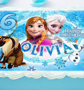 Frozen Birthday Themed Edible Cake Topper - Rectangular Design - Wafer Paper, Sugar Sheet, Chocotransfer