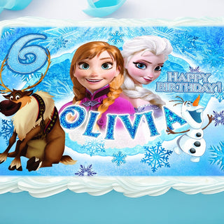 Frozen Birthday Themed Edible Cake Topper - Rectangular Design - Wafer Paper, Sugar Sheet, Chocotransfer