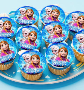 Frozen Edible Cupcake Toppers - 24 Pre-Cut Pieces on Wafer Paper, Sugar Sheet, or without cutting Chocotransfer