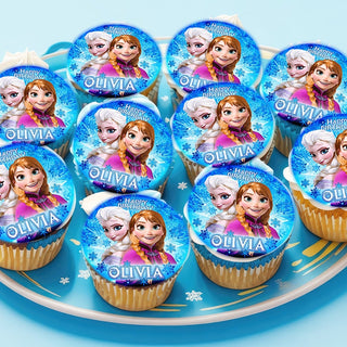 Frozen Edible Cupcake Toppers - 24 Pre-Cut Pieces on Wafer Paper, Sugar Sheet, or without cutting Chocotransfer