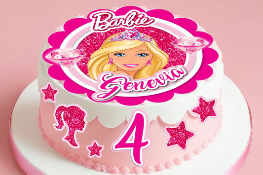 Set of 7 Barbie Edible Cake Toppers - Precut on Wafer Paper, Sugar Sheet, or without cutting Chocotransfer
