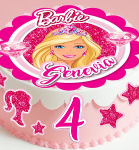 Set of 7 Barbie Edible Cake Toppers - Precut on Wafer Paper, Sugar Sheet, or without cutting Chocotransfer