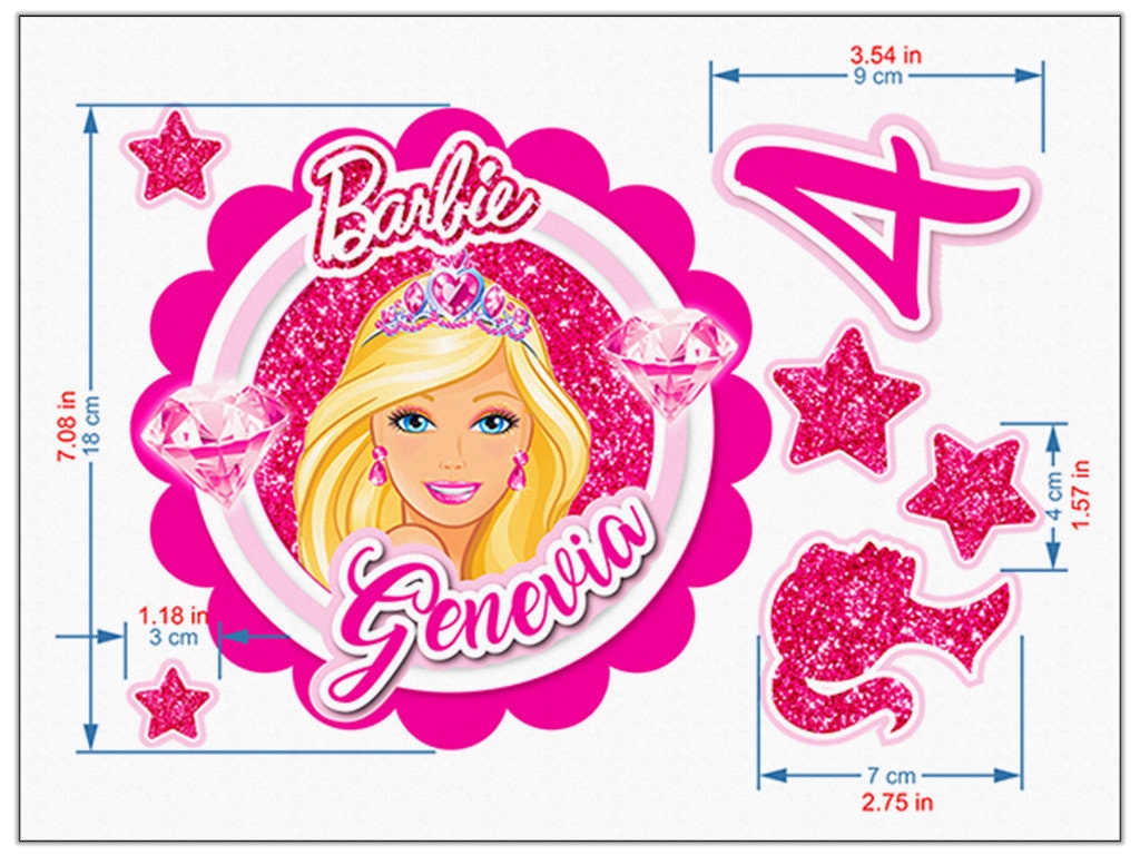 Set of 7 Barbie Edible Cake Toppers - Precut on Wafer Paper, Sugar Sheet, or without cutting Chocotransfer