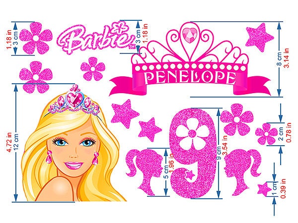 Set of 15 Barbie Edible Cake Toppers - Precut on Wafer Paper, Sugar Sheet, or without cutting Chocotransfer
