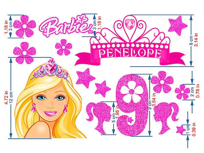 Set of 15 Barbie Edible Cake Toppers - Precut on Wafer Paper, Sugar Sheet, or without cutting Chocotransfer
