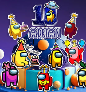 Set of 10 Personalized Among Us Cake Toppers with Name and Age - A Must-Have for Your Among Us-Themed Celebration