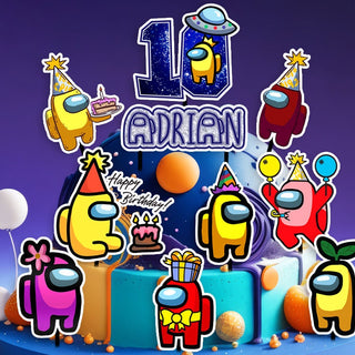 Set of 10 Personalized Among Us Cake Toppers with Name and Age - A Must-Have for Your Among Us-Themed Celebration