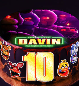 Collection of 6 Pre-cut Five Nights at Freddy's Edible Cake Toppers: Choose from Wafer Paper, Sugar Sheet, or Uncut Chocotransfer Options