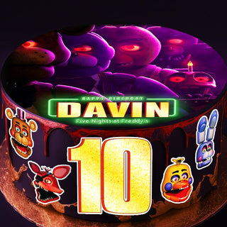 Collection of 6 Pre-cut Five Nights at Freddy's Edible Cake Toppers: Choose from Wafer Paper, Sugar Sheet, or Uncut Chocotransfer Options