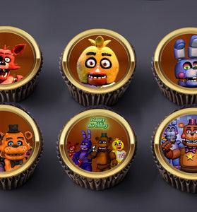 24 Five Nights at Freddy's Edible Cupcake Toppers - Choose from Wafer Paper, Sugar Sheet, or Chocotransfer with No Cutting Required