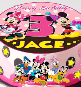 Set of 9 Edible Mickey and Minnie Mouse Cake Toppers - Precut on Wafer Paper, Sugar Sheet, or without cutting for Chocotransfer.