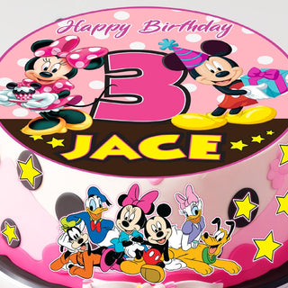 Set of 9 Edible Mickey and Minnie Mouse Cake Toppers - Precut on Wafer Paper, Sugar Sheet, or without cutting for Chocotransfer.