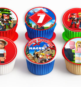 Set of 15 Pre-Cut Roblox Edible Cupcake Toppers with Personalization - Choose from Wafer Paper, Sugar Sheet or without cutting Chocotransfer