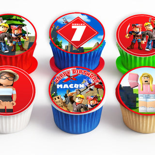 Set of 15 Pre-Cut Roblox Edible Cupcake Toppers with Personalization - Choose from Wafer Paper, Sugar Sheet or without cutting Chocotransfer