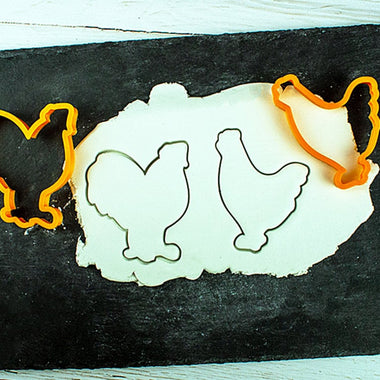 Chicken and Rooster Gingerbread Cookie Cutter Set - Precision-Cut, Chicken (6cm x 7cm/2.36" x 2.75") and Rooster (5.5cm x 7cm/2.16" x 2.75")