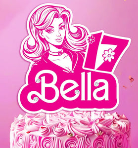 Pink Glam Girl Cake Topper with Name and Age - Make your celebration unforgettable!