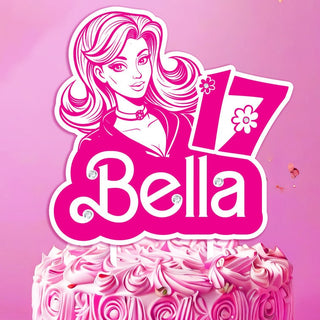 Pink Glam Girl Cake Topper with Name and Age - Make your celebration unforgettable!